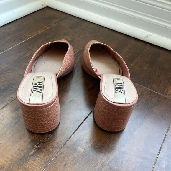 Zara Croc Pink Pointed Toe Mules - Size 40 (9.5) - Picture 6 of 8